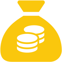 Yellow money bag icon with coin symbol.
