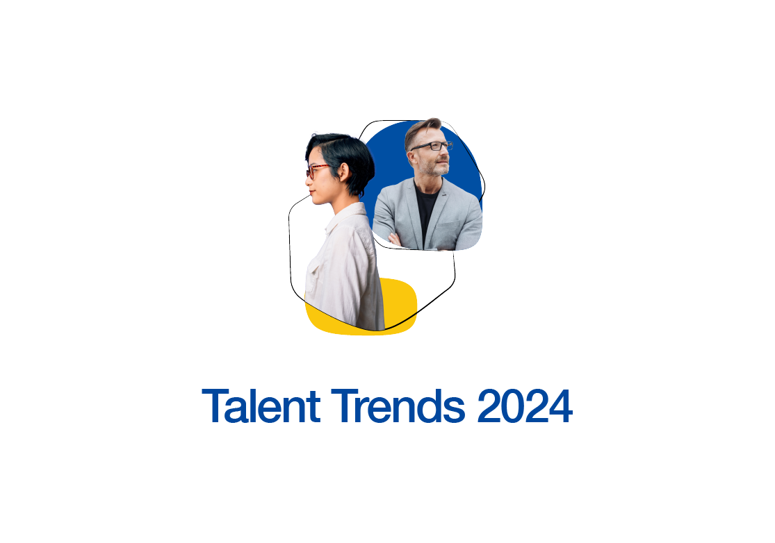 Illustration for Talent Trends 2024 featuring a diverse team.