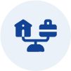 Work life icon displayed as a balance between a house and a suitcase