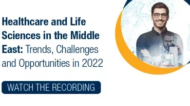 Image of a businessman with text: Healthcare and Life Sciences in the Middle East, trends in 2022.