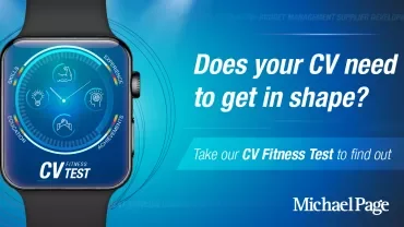 Smartwatch displaying CV test with text: 'Does your CV need to get in shape?'