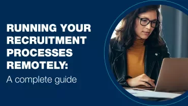 A woman working on a laptop, with text: Running Your Recruitment Processes Remotely: A Complete Guide
