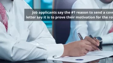Men in dress shirts writing on documents with text about cover letters proving motivation.