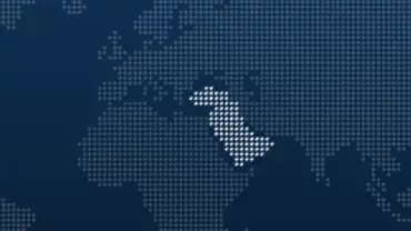 Dotted map highlighting a region in the Middle East.