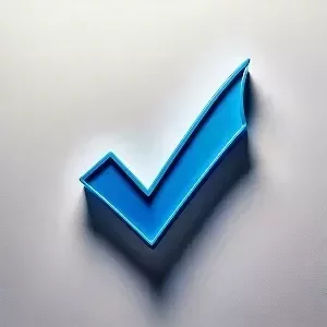 Blue checkmark with gray background.