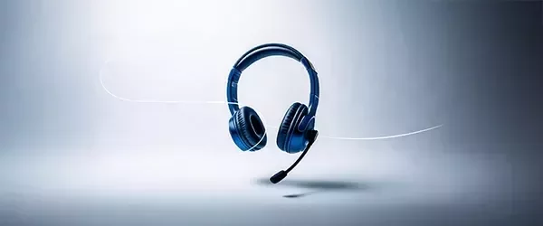 Headphones with gray background.