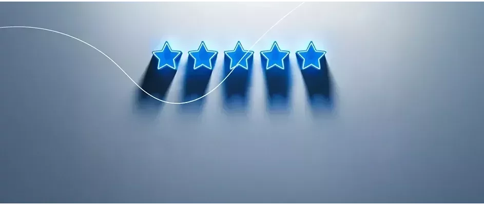 Five stars aligned horizontally with gray background.